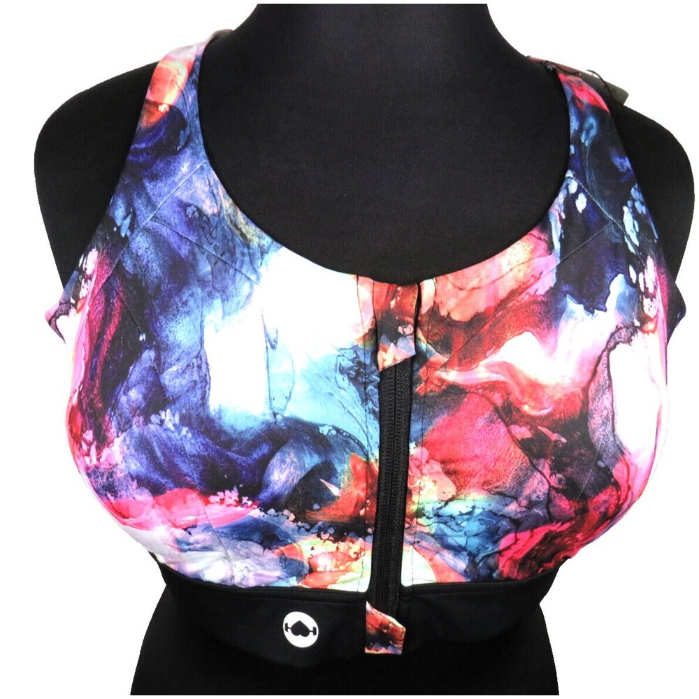 Wodbottom Multi Watercolor Swirl Tie Dye Strappy Zip Up Sports Bra Size XXL